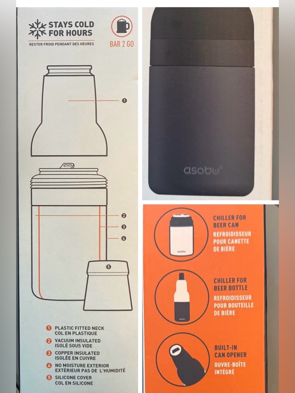 Frosty Beer 2 Go Bottle + Can Chiller (new in box)-smoke color